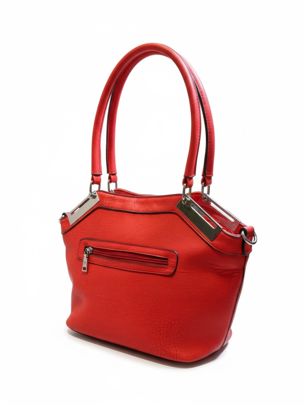 Black Rivet Red Leather Satchel Tote Shoulder Bag Silver Hardware